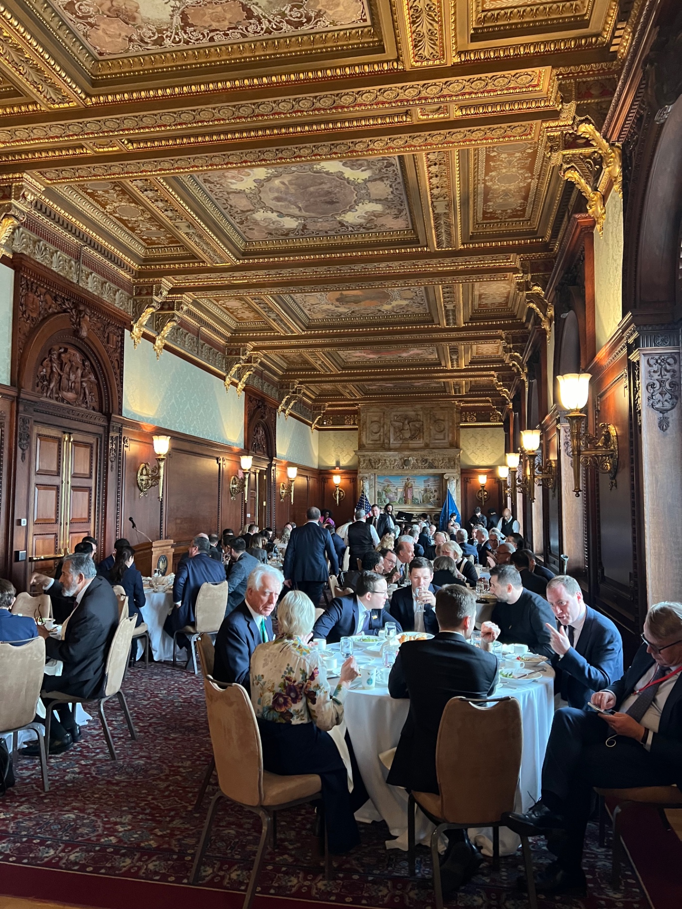 Members hosting international guests in the Library of Congress during the National Prayer Breakfast