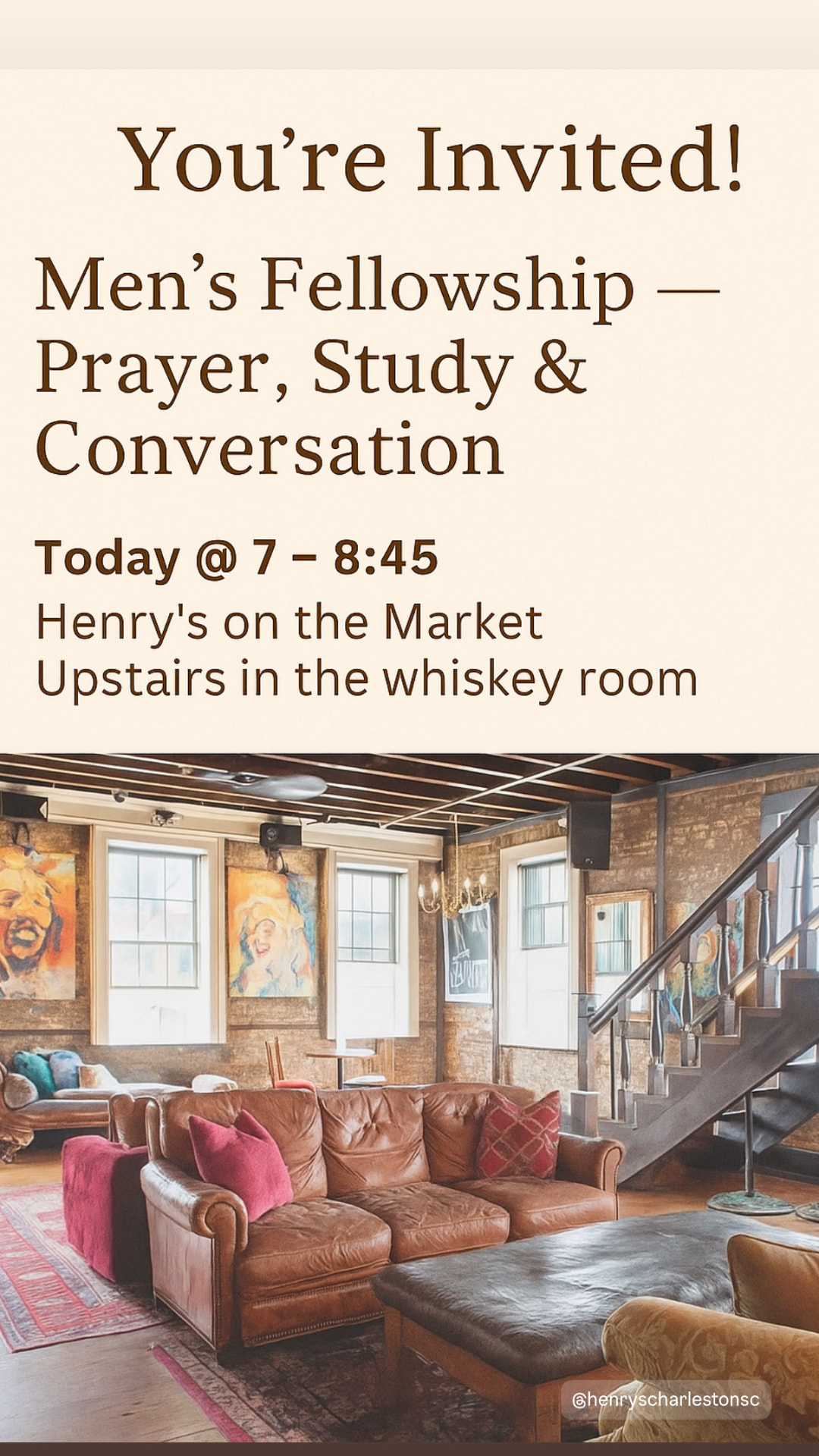 Invitation: Men's Fellowship — Prayer, Study & Conversation at Henry's on the Market